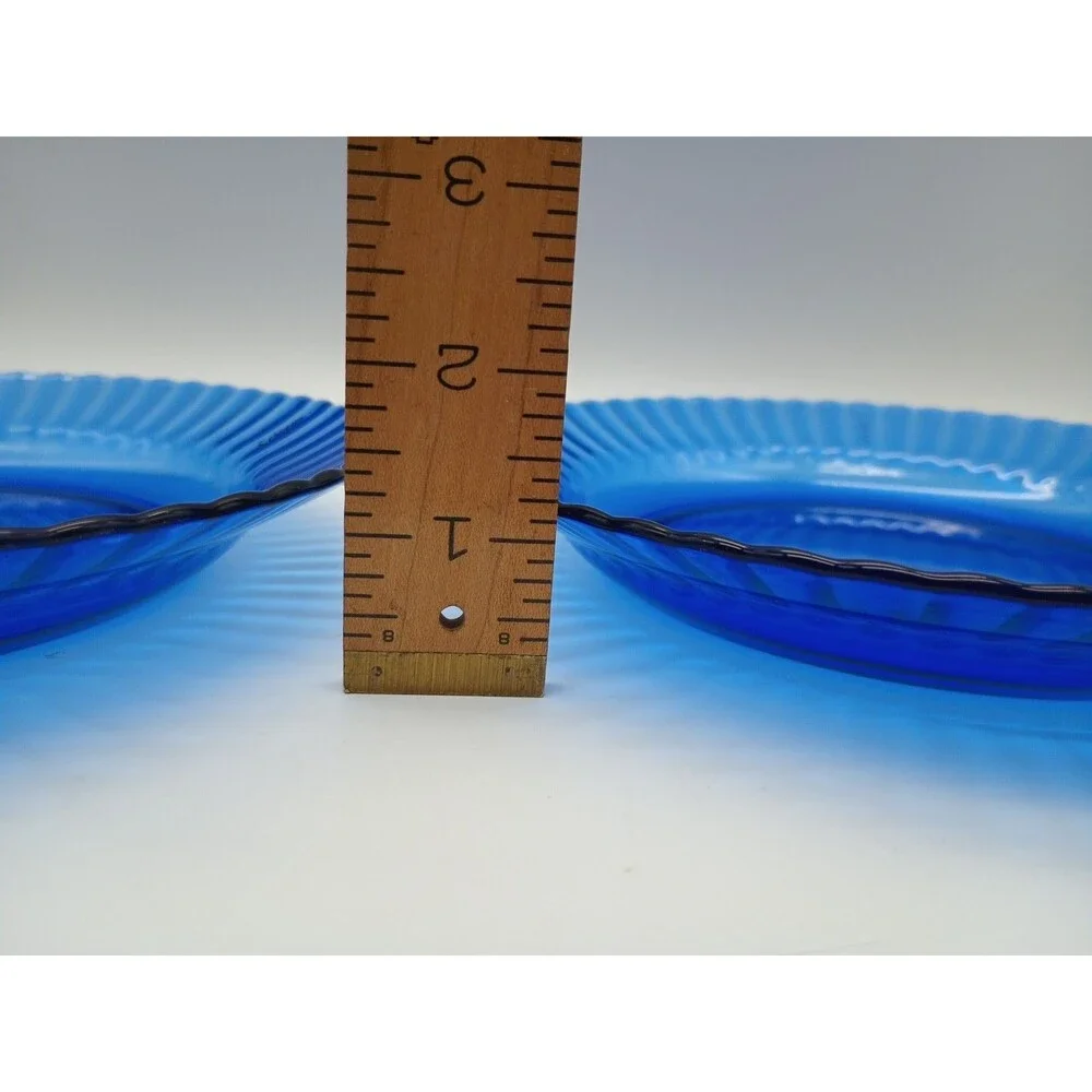 2 Vtg Colorex Glass Lunch Plates Cobalt Blue Scalloped Brazil